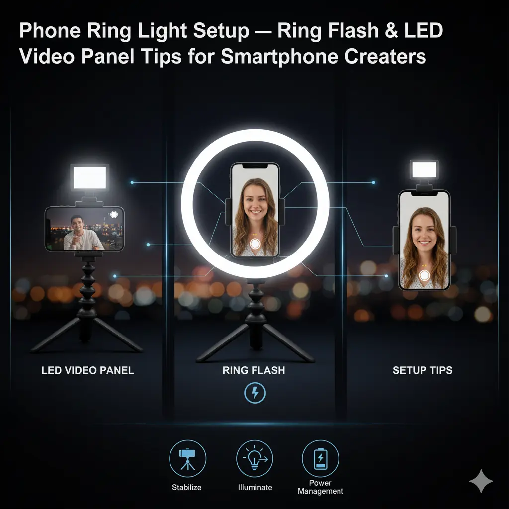 Phone Ring Light Setup — Ring Flash & LED Video Panel Tips for Smartphone Creators
