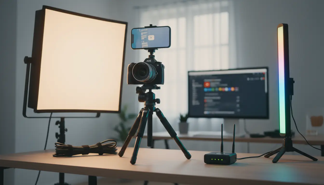 Professional YouTube Camera Setup: 4K Mirrorless Camera with Teleprompter and Wireless Microphone for Content Creators