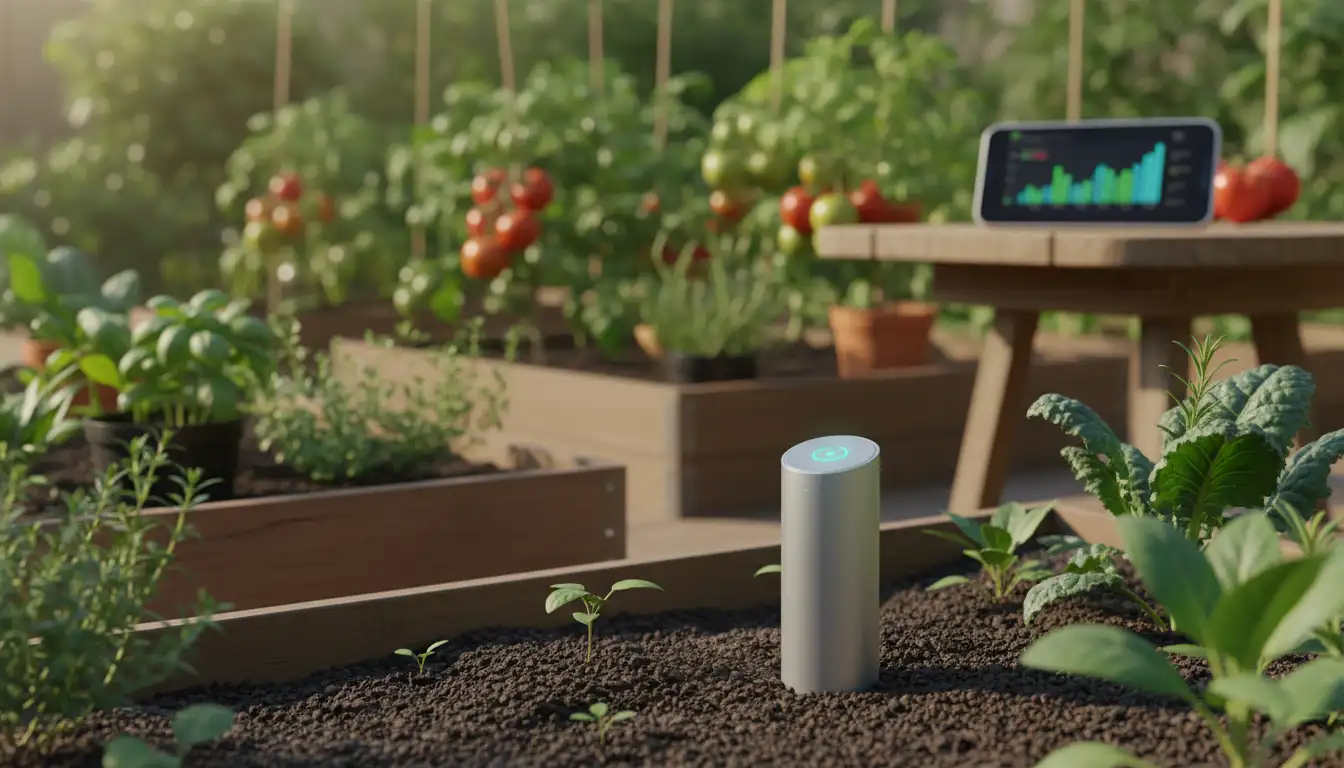AI-Powered Smart Garden Sensor Monitoring Soil Moisture and Plant Health in an Organic Home Garden