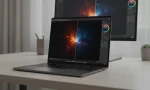 “A realistic comparison of an OLED vs IPS laptop display, showing deep blacks, vivid colors, and accurate color reproduction side by side to highlight burn‑in risk and color accuracy differences.”