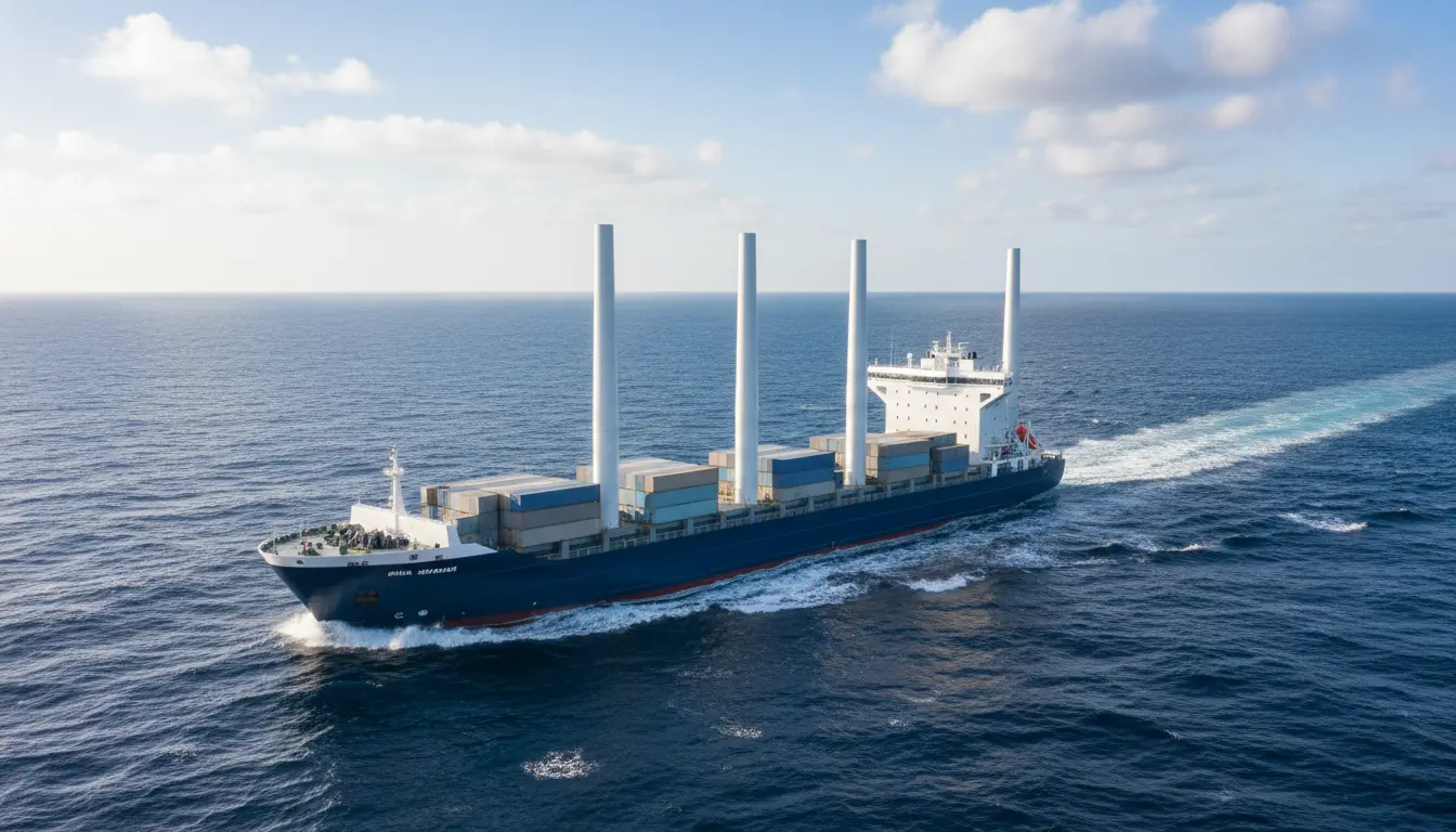 Realistic Wind-Assisted Cargo Ship at Sea: Green Shipping, Sustainable Maritime Transport and Low-Emission Ocean Freight