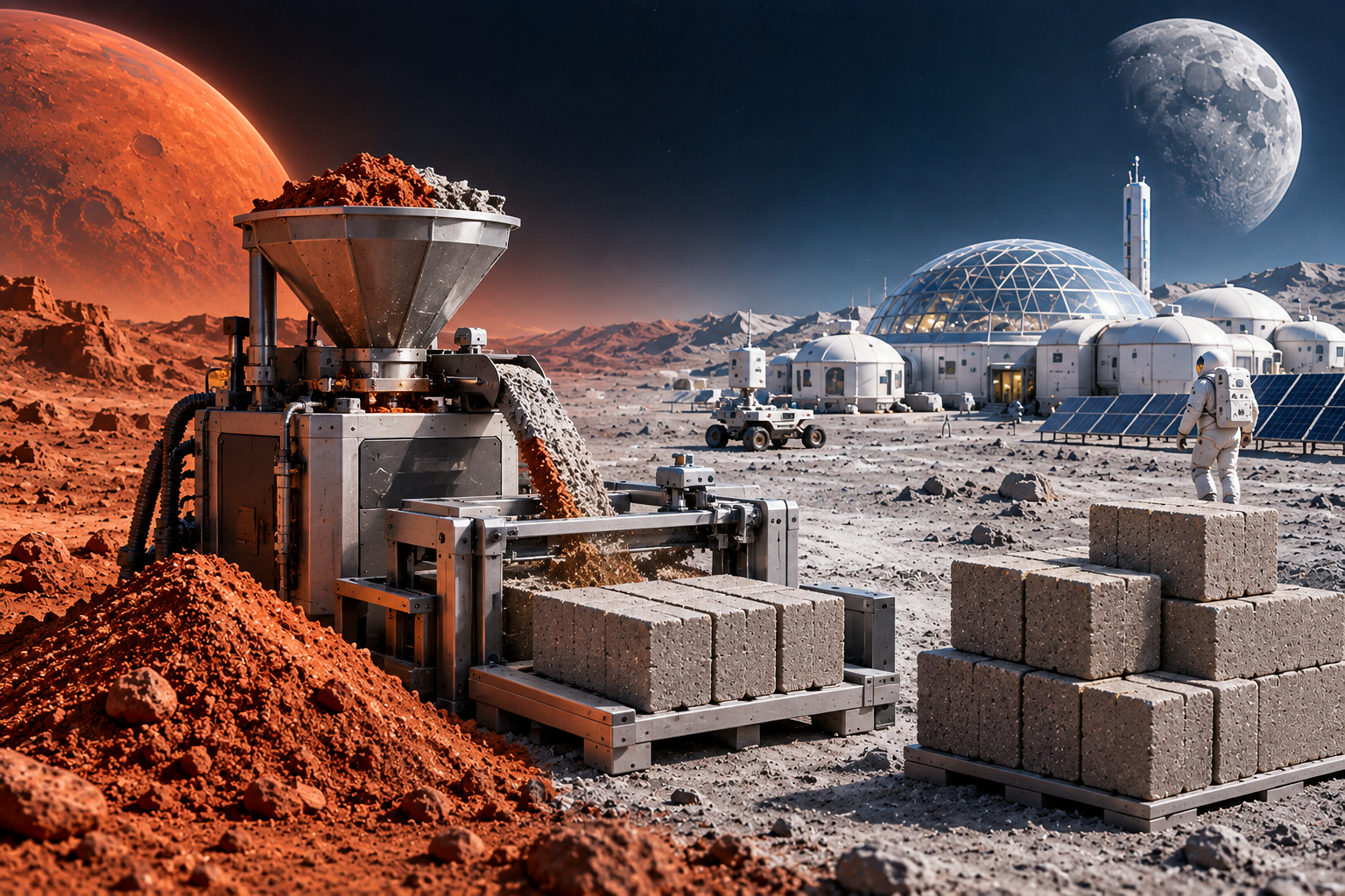 Martian and Lunar Regolith Bricks for Space Habitats